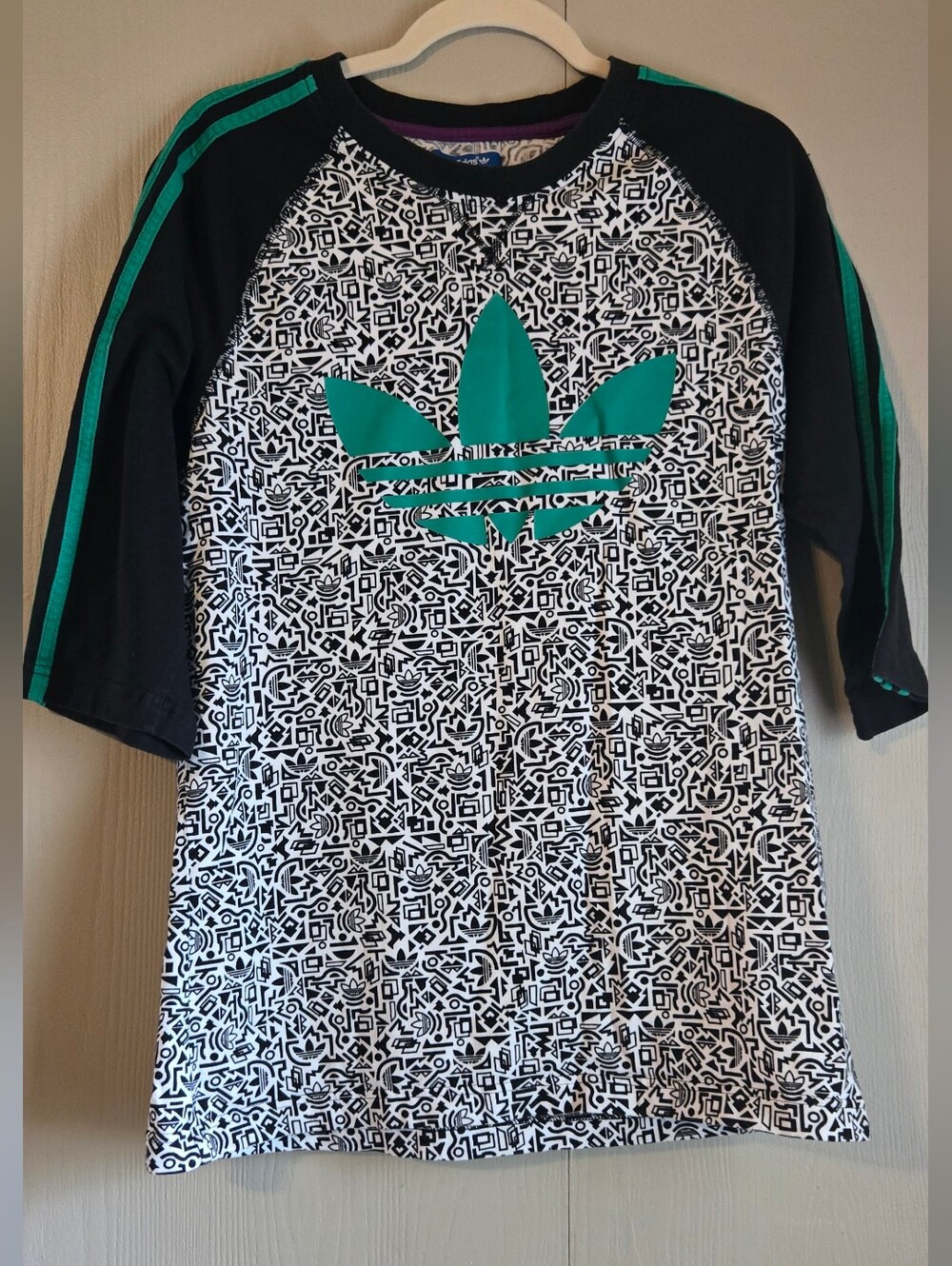 Adidas Monogram Cali Tee featuring a black-and-white, Green